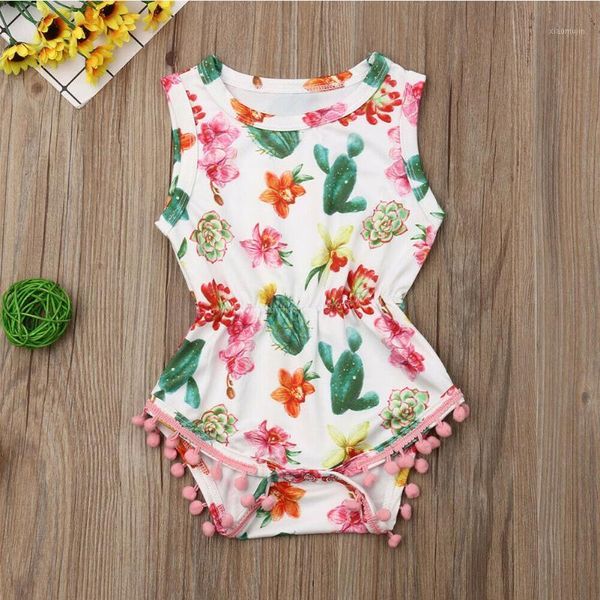 

rompers 2021 summer born kids baby girls cactus floral romper bodysuit jumpsuit clothes one-pieces tassel sleeveless, Blue