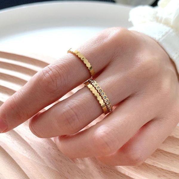 

cluster rings peri'sbox 3 pcs/set rose gold hive rhinestone circle geometric for women plain minimalist stainless steel jewelry, Golden;silver