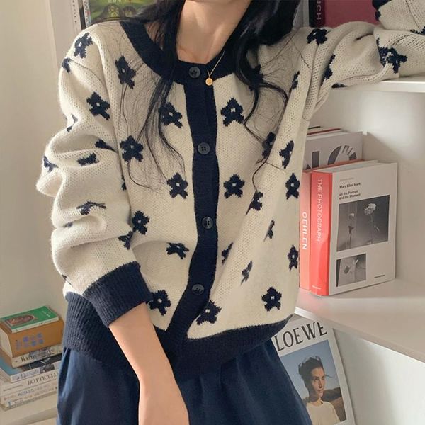 

women's sweaters vintage flowers casual lazy sweater, White;black