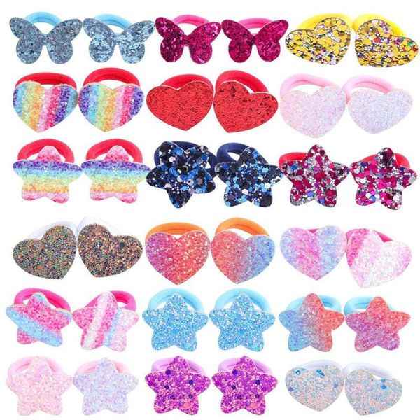 

hair accessories love sequin band rainbow gradient high stretch rope elastic loop headwear girls towel, Slivery;white