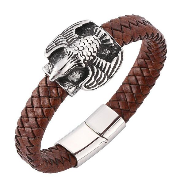 

charm bracelets punk style men genuine leather bracelet steel eagle & bangles for male fashion bb0167, Golden;silver
