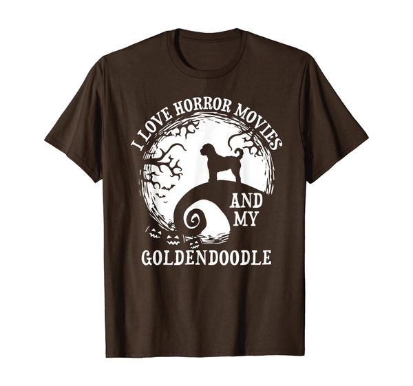 

i love horror movies and my goldendoodle - dog mom costume t-shirt, White;black