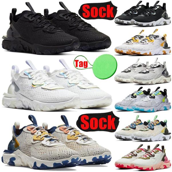 

react vision 87 55 men women running shoes triple black iridescent white vast grey honeycomb worldwide schematic tour yellow sail mens train