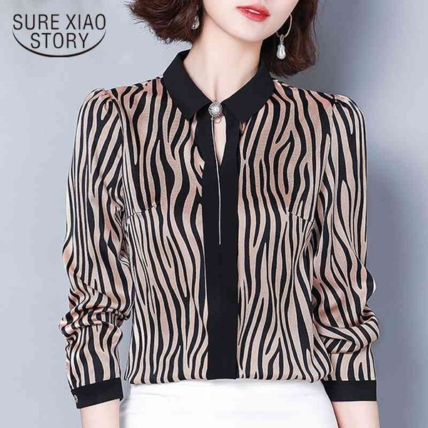 

long sleeve shirts fashion plus size 3xl 4xl women office striped chiffon blouse shirt 2321 50 210415, White