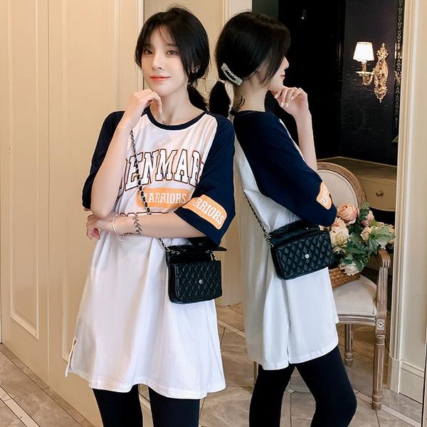 

maternity dresses 75894# dress summer cotton short sleeves letter printing midi plus size pregnancy pregnant women mom, White