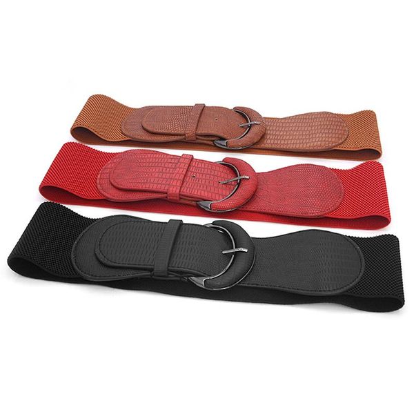 

belts fashion design round wooden buckle dress belt for women casual braided wide strap woven elastic pp straw decoration gift, Black;brown