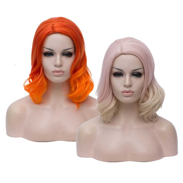 

fashion wig large head leather gradient short hair curl, Black