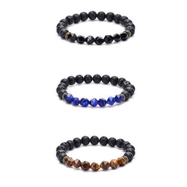 

bangle 8mm natural stone beaded strands yoga energy charm bracelets for women men handmade fashion party club jewelry, Black