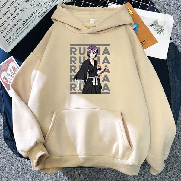 

men's hoodies & sweatshirts anime bleach loose fleece hoodie cartoon cute rukia kuchiki graphics men clothing autumn and winter pullove, Black