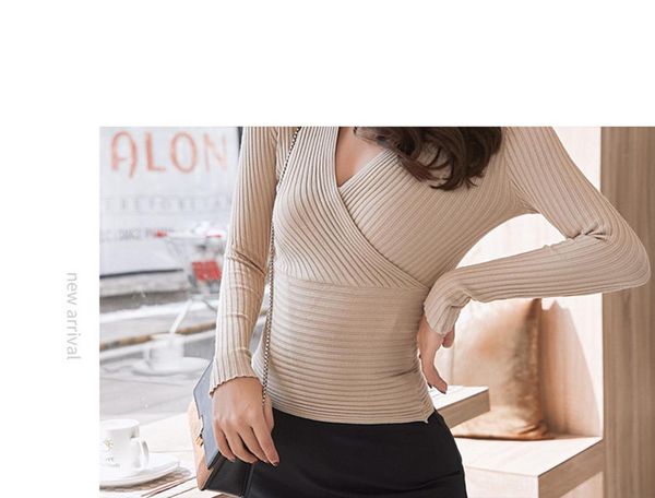 

women's sweaters 2021 autumn and winter slim long-sleeved v-neck bottoming sweater soft warm pullover short knit, White;black