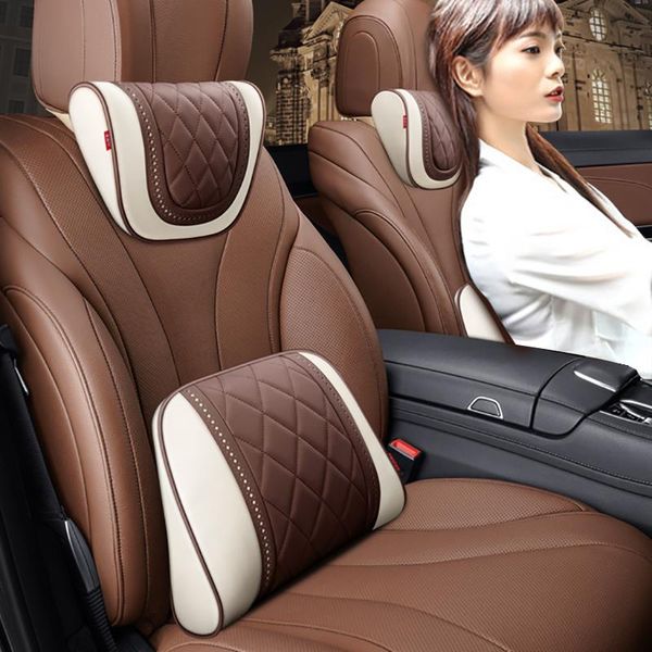 

seat cushions car leather headrest memory foam rest pillow back cushion auto neck waist supports set interior lumbar pillows