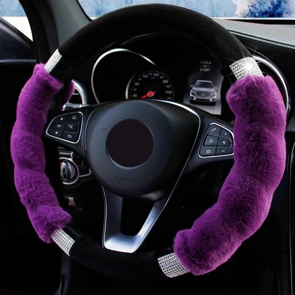

steering wheel covers personality rhinestones crystal car cover short plush winter warm steering-cover bling accessories interior