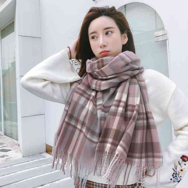 

2021 new fashion cashmere like plaid scarf for women's korean fashion autumn and winter new warm shawl neck, Blue;gray