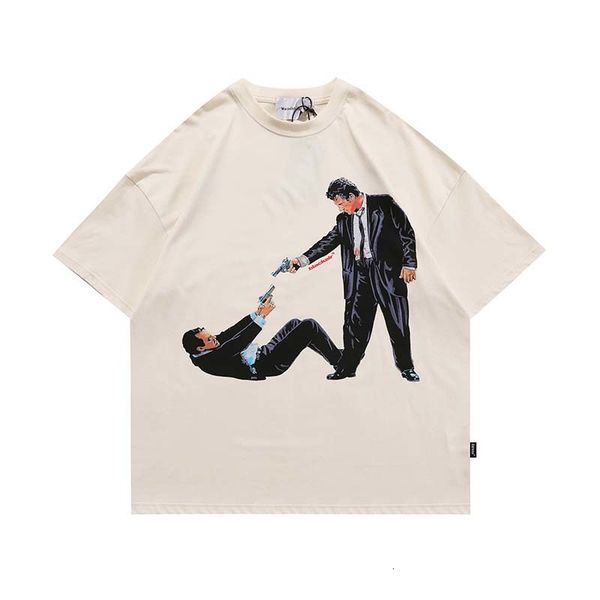 

men's t-shirts harajuku characer leer prining coon shor sleeve couple oversize around neck hip hop casual loose summer shir, White;black