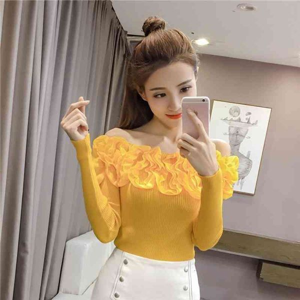 

autumn women knitting full sleeve patchwork sweaters pullovers girls slim floral knitted knitwear gta014, White;black