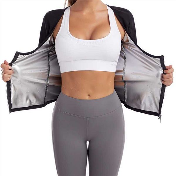 Donne Sauna Shaper Vest Thermo Sweat Shapewear Canotta Dimagrante Gilet Vita Trainer Corsetto Palestra Fitness Allenamento caldo Cerniera Camicia H1018