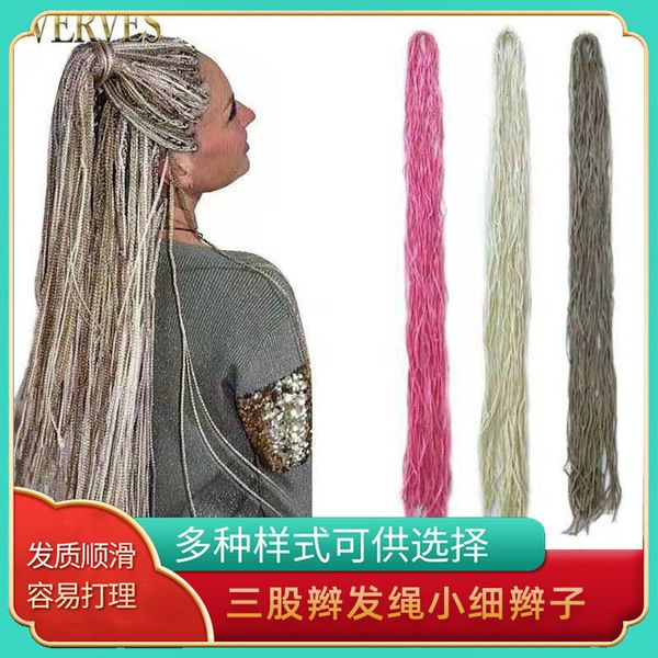 

fiber big dirty chemical wig color reggae three strand hair rope small thin braid, Black