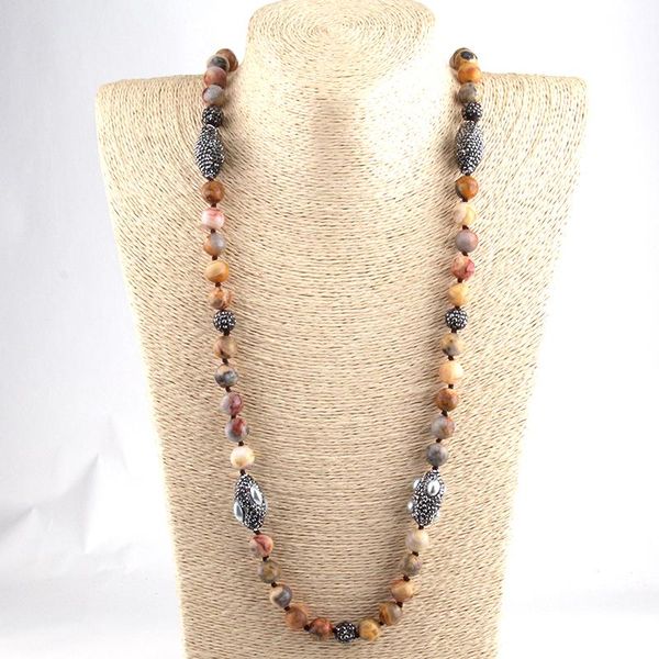 

pendant necklaces fashion crazylace agat stones bohemian tribal jewelry handmake paved ethnic necklace for women, Silver