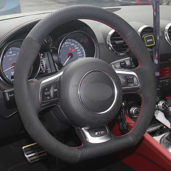 

black genuine leather suede car steering wheel cover for audi tt 2008-2013