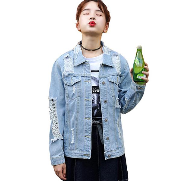 

women's jackets autumn winter women jeans jacket coat korean denim loose holes for fashion female, Black;brown