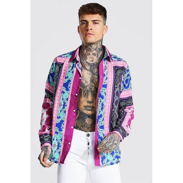 

impressive tribal men's long sleeved shirt comfortable fit fashion retro style travel office entertainment, White;black
