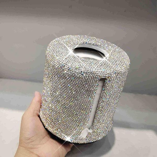 Scatole di fazzoletti Tovaglioli Scatola cilindrica con strass Cassa di pompaggio circolare Ufficio Soggiorno Camera da letto Rotolo di carta igienica Porta secchio