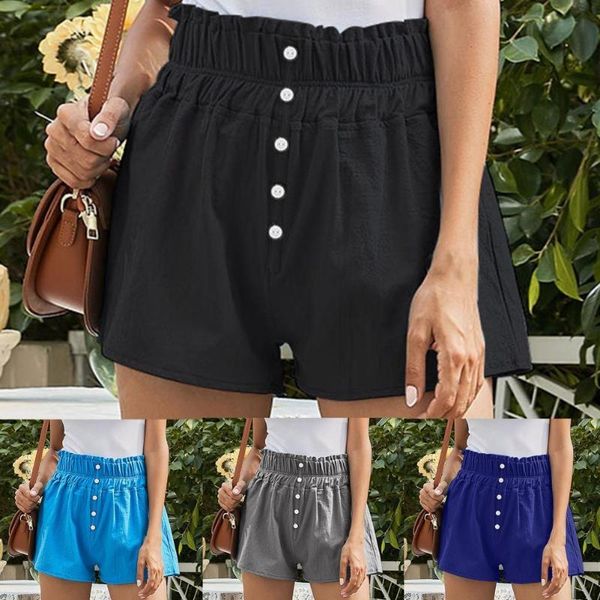 

women's shorts a-line wide-leg summer solid color high-waist button dating loose, White;black