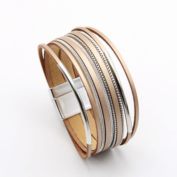 

charm bracelets european and american fashion accessories woven multi-layer leather jewelry uv plated alloy magnetic buckle bracelet, Golden;silver