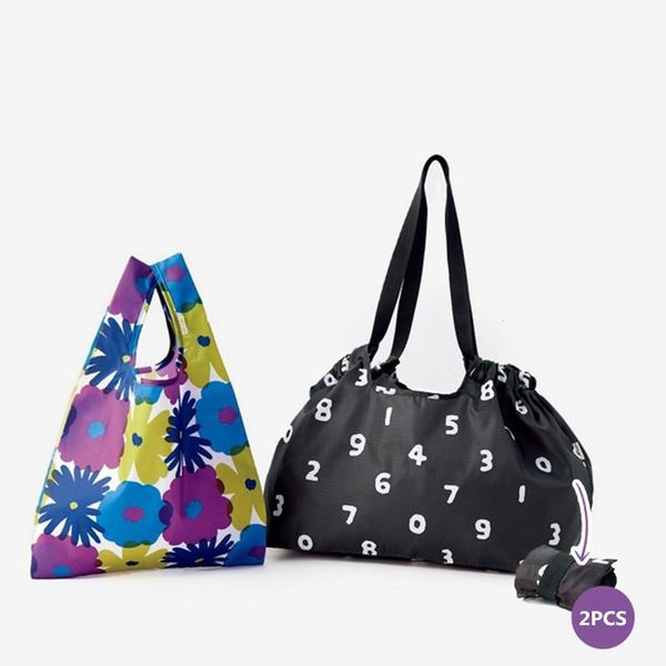 

2pcs/set portable larger capacity shopper bag foldable eco friendly tote pouch groceries fruit vegetable storage handbag bags
