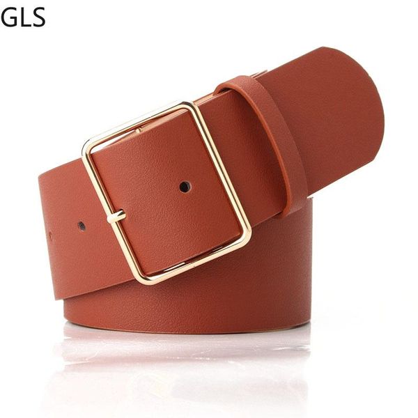 

belts artificial leather waist strap belt gold square pin metal buckle woman for jean ceinture femme pasek damski riem, Black;brown