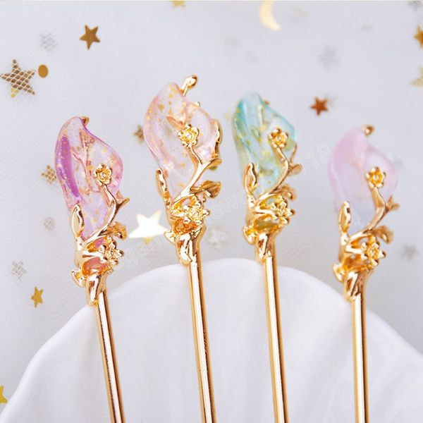 

vintage chinese style coloured glaze hair stick women metal rhinestone hairpin hair chopsticks jewelry hair clip, Golden;silver