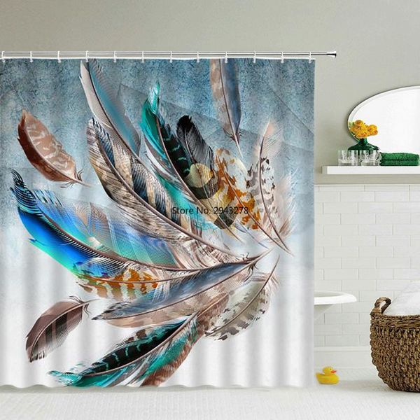 

shower curtains waterproof colorful birds feather 3d bathroom curtain decoration polyester cloth with hooks 180*200 bath screen