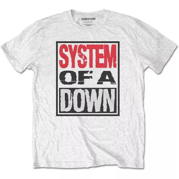 

system of a down logo box licensed men t-shirt, White;black