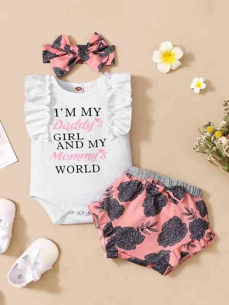 

baby slogan graphic ruffle trim bodysuit bow shorts she, Blue