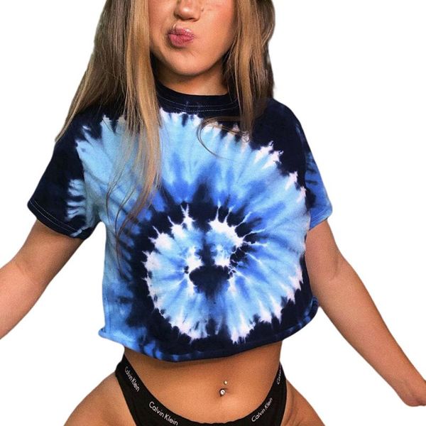 

women's t-shirt fashion women tie-dye short sleeve suitable t-shirts streetwear, White