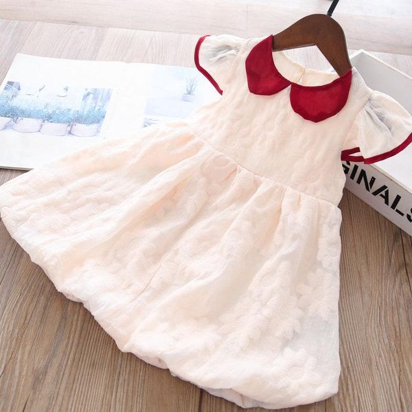 

wholesale girls flower sleeve princess dress 2021 summer baby girl beige tulle dresses girl's, Red;yellow