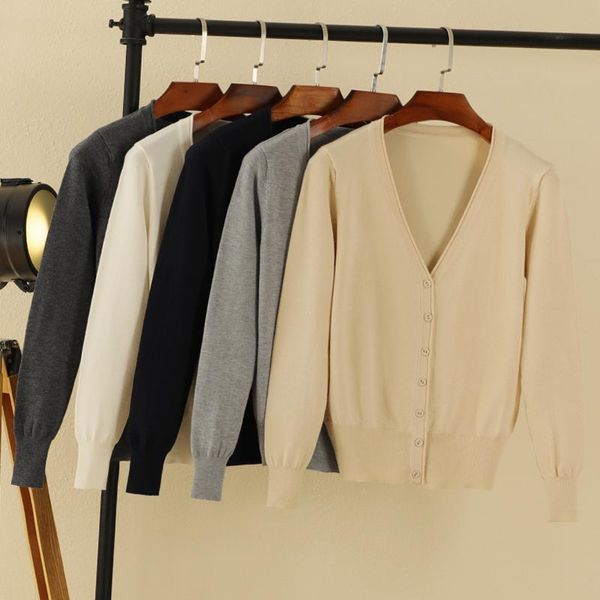 

women's knits & tees 2021korean style fashion plus size cropped long sleeve crochet ladies cardigans for clothing knitted sweaters woma, White