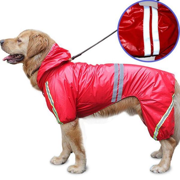

dog apparel large raincoat waterproof pet clothes lightweight rain jacket hoodies poncho with stripe reflective