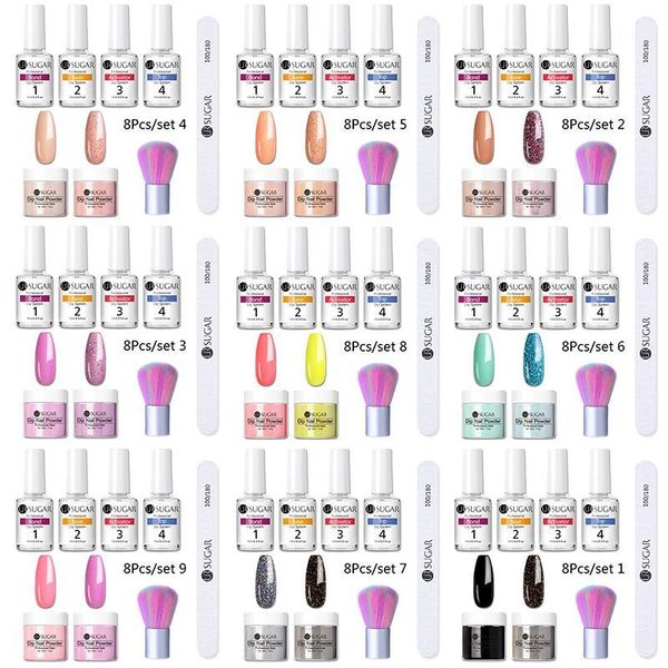 

sugar 8pcs dipping nail powder set for art natural dry chrome pigment no need lamp cured glitter shiny powder1, Silver;gold