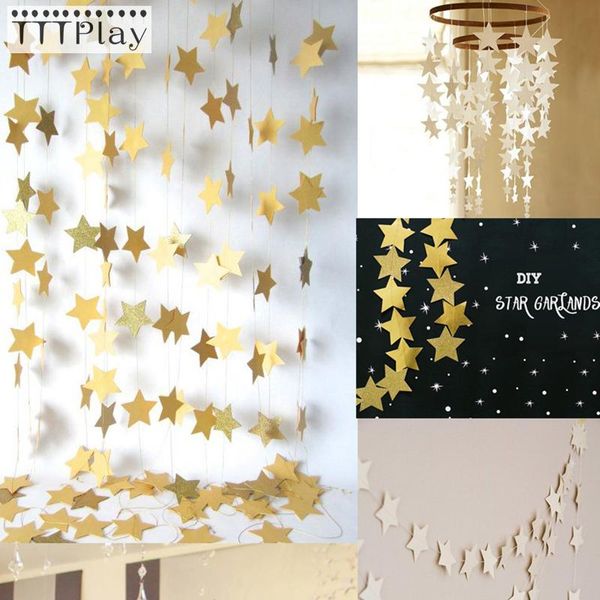 

party decoration 4m gold silver star banners baby shower paper garlands wedding screen birthday supplies girl bedroom