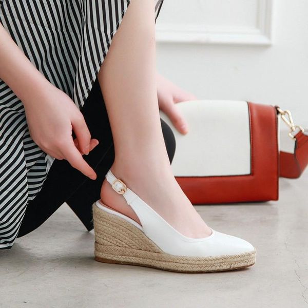 

sandals bohemian casual fisherman shoes female closed toe straw waterproof platform wedges heels women's slingback large size 44, Black