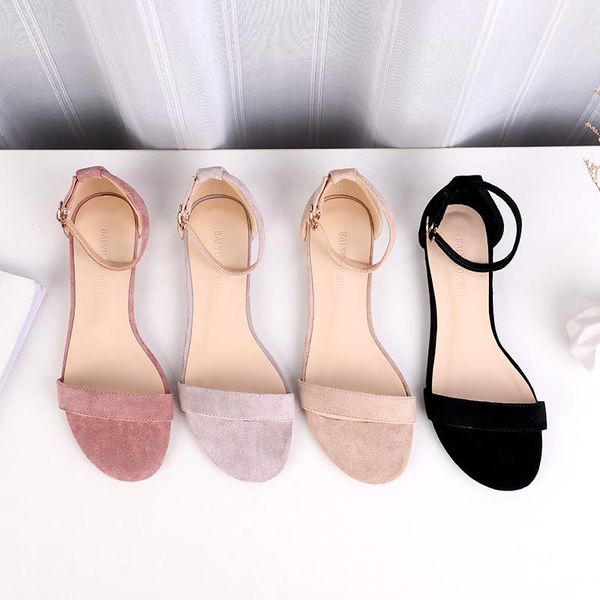 

shoes woman summer 2021 flock ankle strap concise elegant sandals flat women solid slippers casual ladies wedding, Black