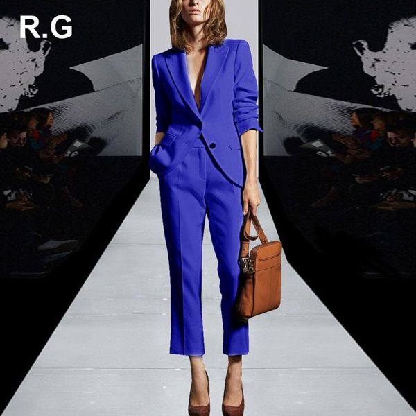 

women's suits & blazers rockgeorge elegant blue color ol work to wear blazer pants suit women single breasted jacket and ninth trousers, White;black