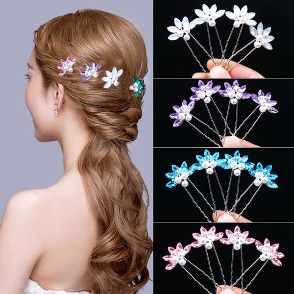 

hairpin u-clip with round hair bridal imitation pearl diamond head flower embellishment bridesmaid hairpin pin, Golden;silver