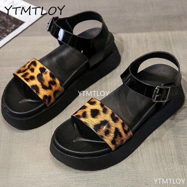 

shoes sandals 2021 ins female summer thick bottom leopard casual wedges beach slippers zapatillas mujer casa, Black