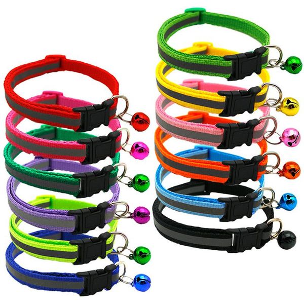 

cat collars & leads pet reflective collar with bell adjustable size colorful nylon kitten neck strap suitable for and small supplies