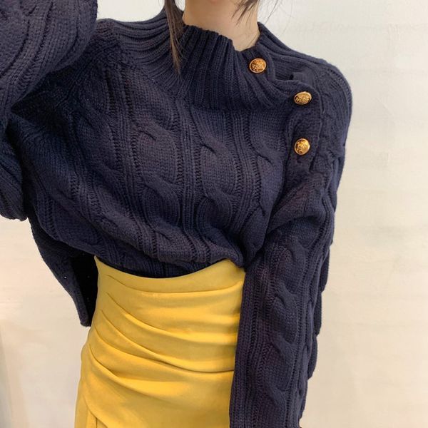 

ol vintage outwear pullover twist sweater women autumn winter elegant turtleneck off shoulder knitted sweaters 210421, White;black