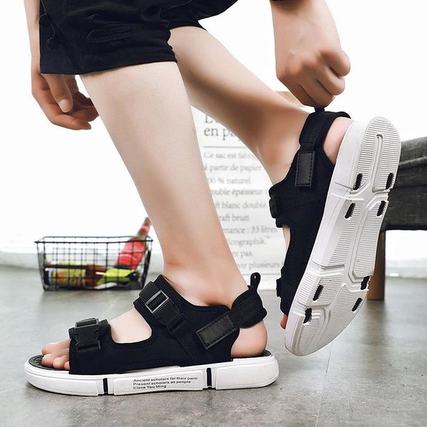 

sandals 2021 men's summer casual shoes flat beach slippers for men, Black