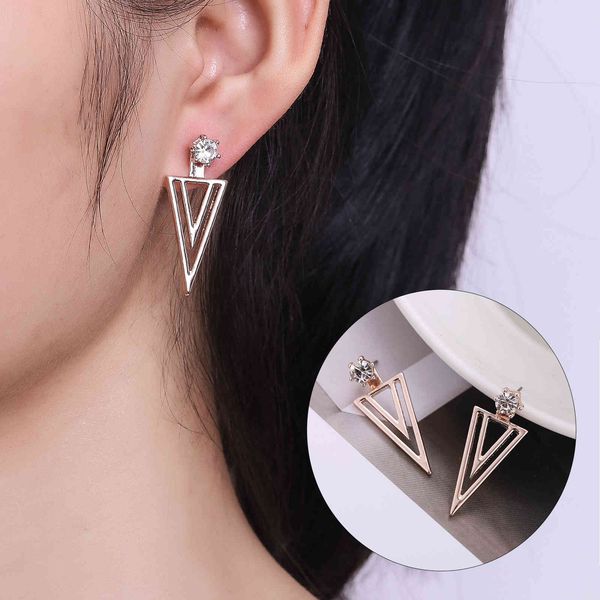 

smooth cut long diamond front and back earrings fashion earrings, Golden