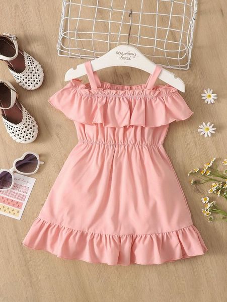 

baby cold shoulder ruffle trim dress she, Red;yellow